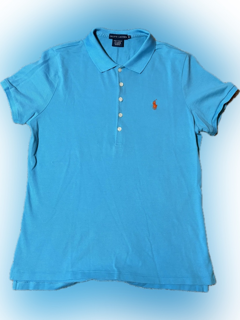 E165 Vintage Ralph Lauren Classic Polo in Bright Aqua with Orange Pony, Size XL